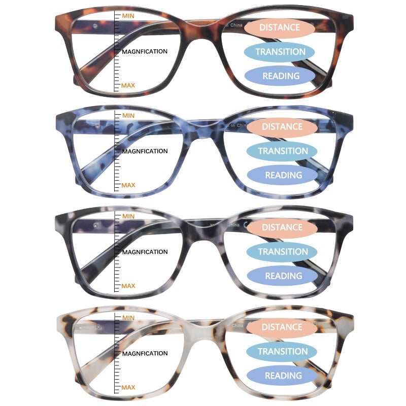 STASTEND 4 Pack Progressive Multifocus Reading Glasses for Women Men Spring Hinge Blue Light Blocking Readers Multicolor1 250 x